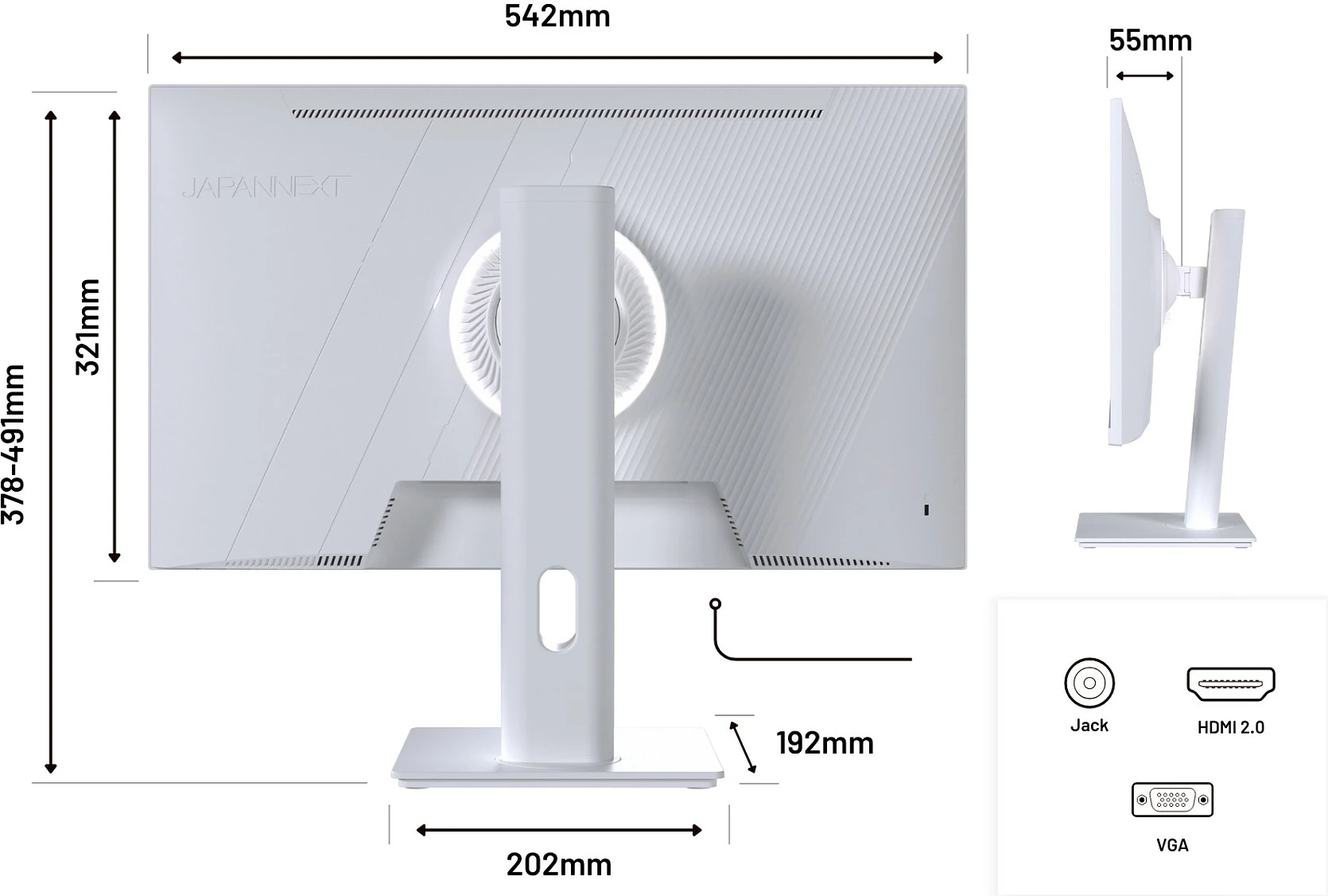 Monitor gaming JAPANNEXT 23.8" IPS Full HD 120Hz 0.5ms, i bardhë