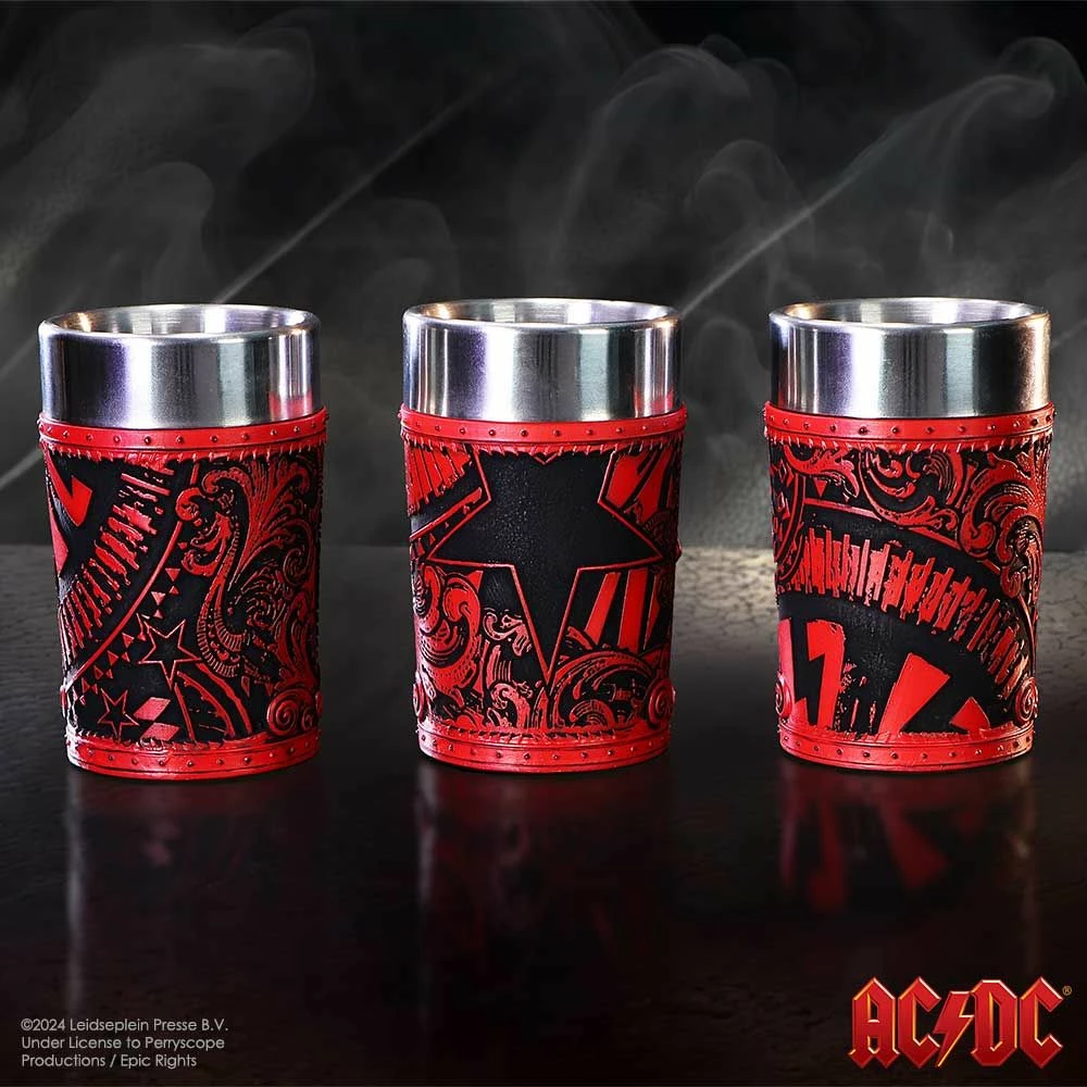 Set gotash shot Nemesis Now AC/DC Logo, 3 copë 50 ml, insert inox, e kuqe/zezë