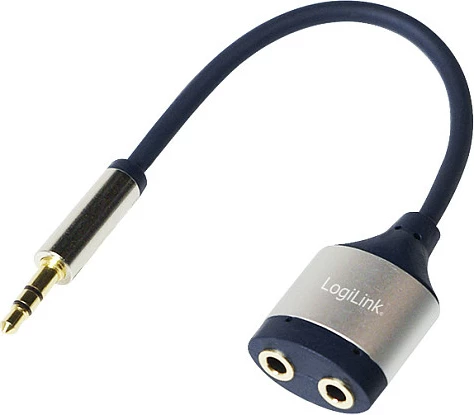 Kabllo audio LogiLink, splitter 3.5mm (1x mashkull në 2x femër), 0.18 m, blu