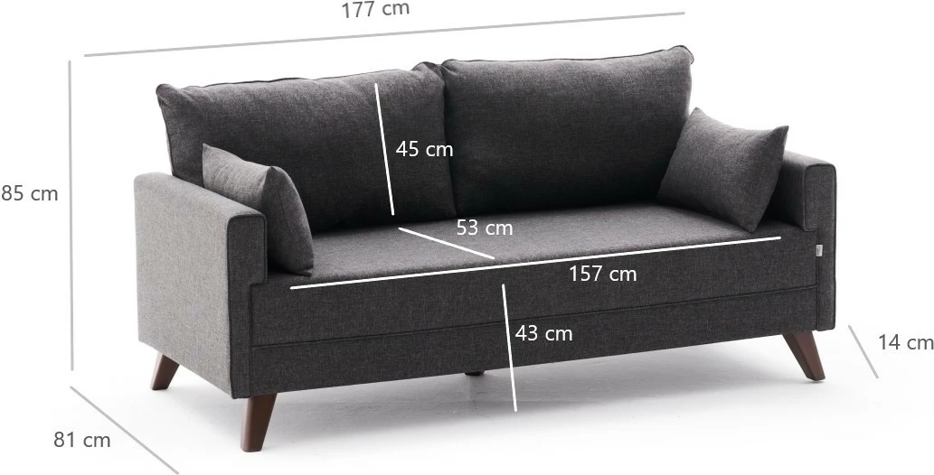 Divan për dy persona, ngjyrë antracit, Atelier del Sofa, Bella
