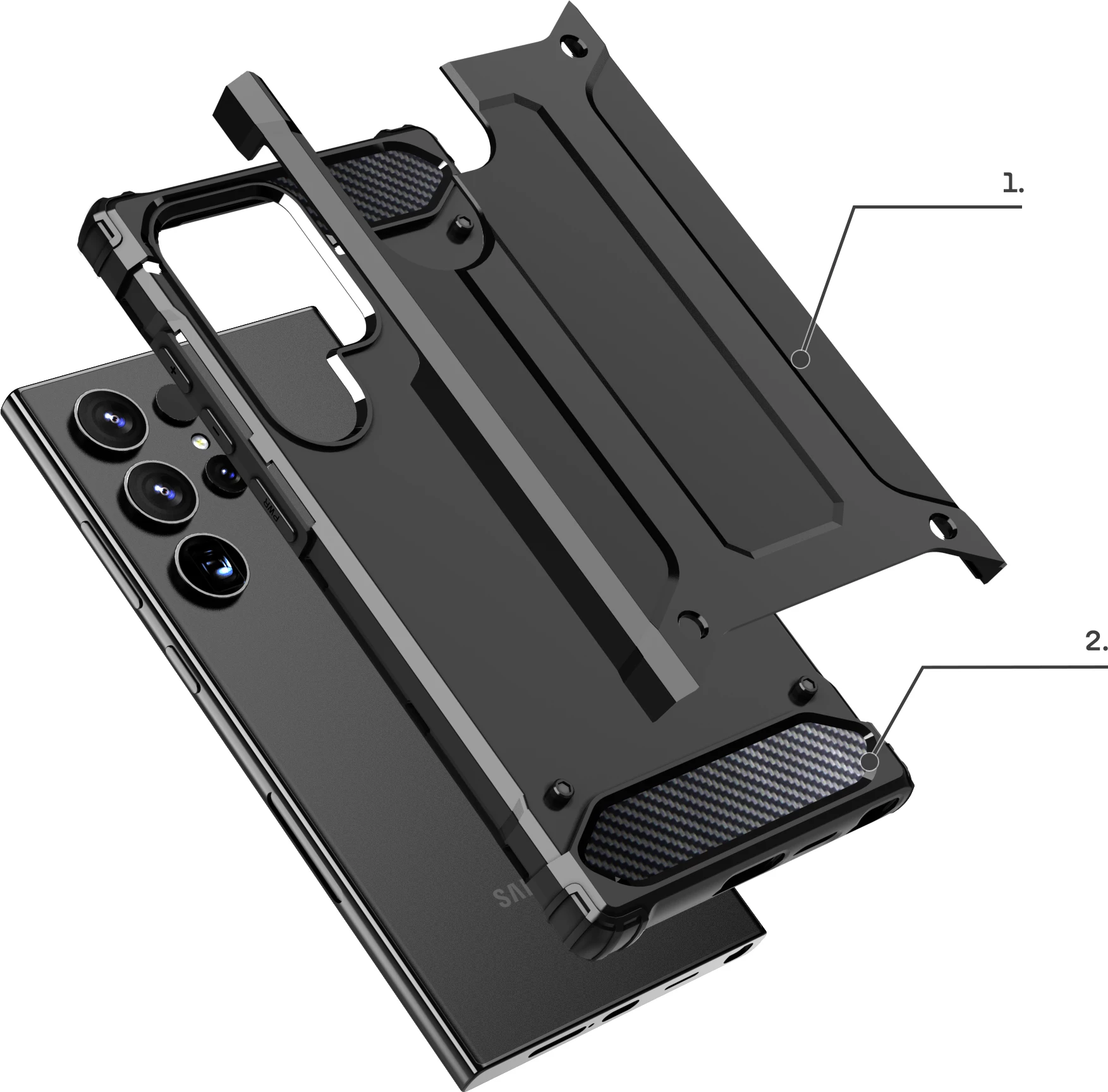 Mbështjellës Hurtel Hybrid Armor për Samsung Galaxy S24 Ultra, i zi