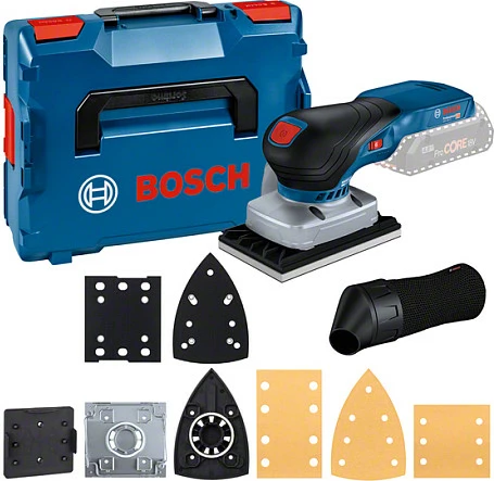 Shlajfer vibruese me bateri Bosch Professional GSS 18V-13, solo, me L-BOXX, 3 pllaka lëmimi, blu/zi