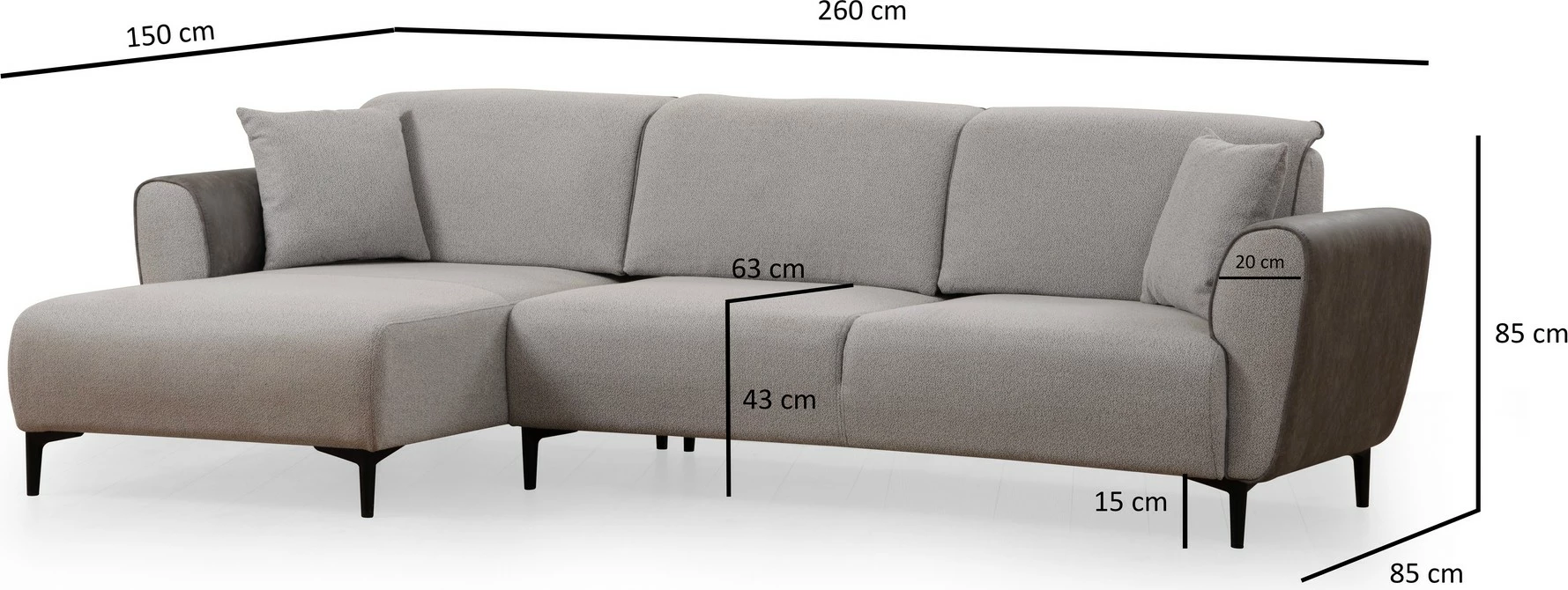 Kënd-sofë krevate Atelier del Sofa, aren majtas, ngjyrë gri
