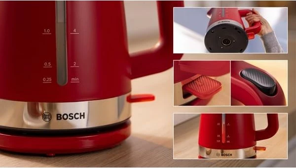 Çajnik Bosch TWK4M224, 1.7 L, 2400 W, Inoks, Kuqe