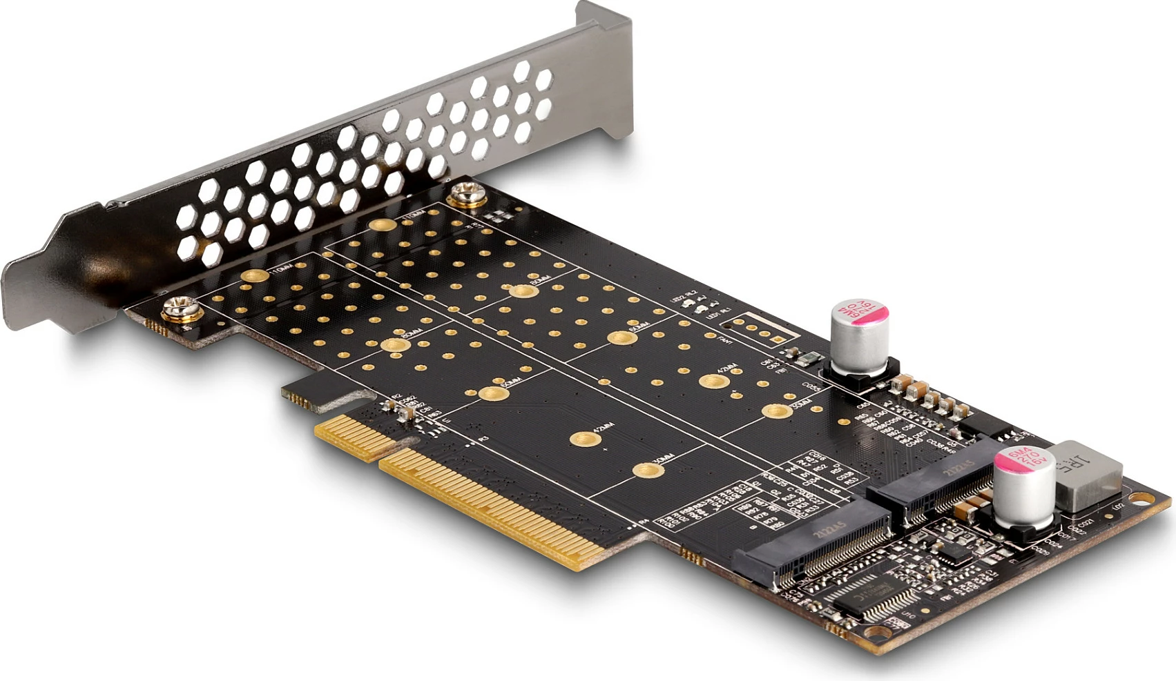 Kartë zgjerimi PCIe DeLOCK, x8, 2x M.2 NVMe Key M, Low Profile, PCIe 4.0, e zezë