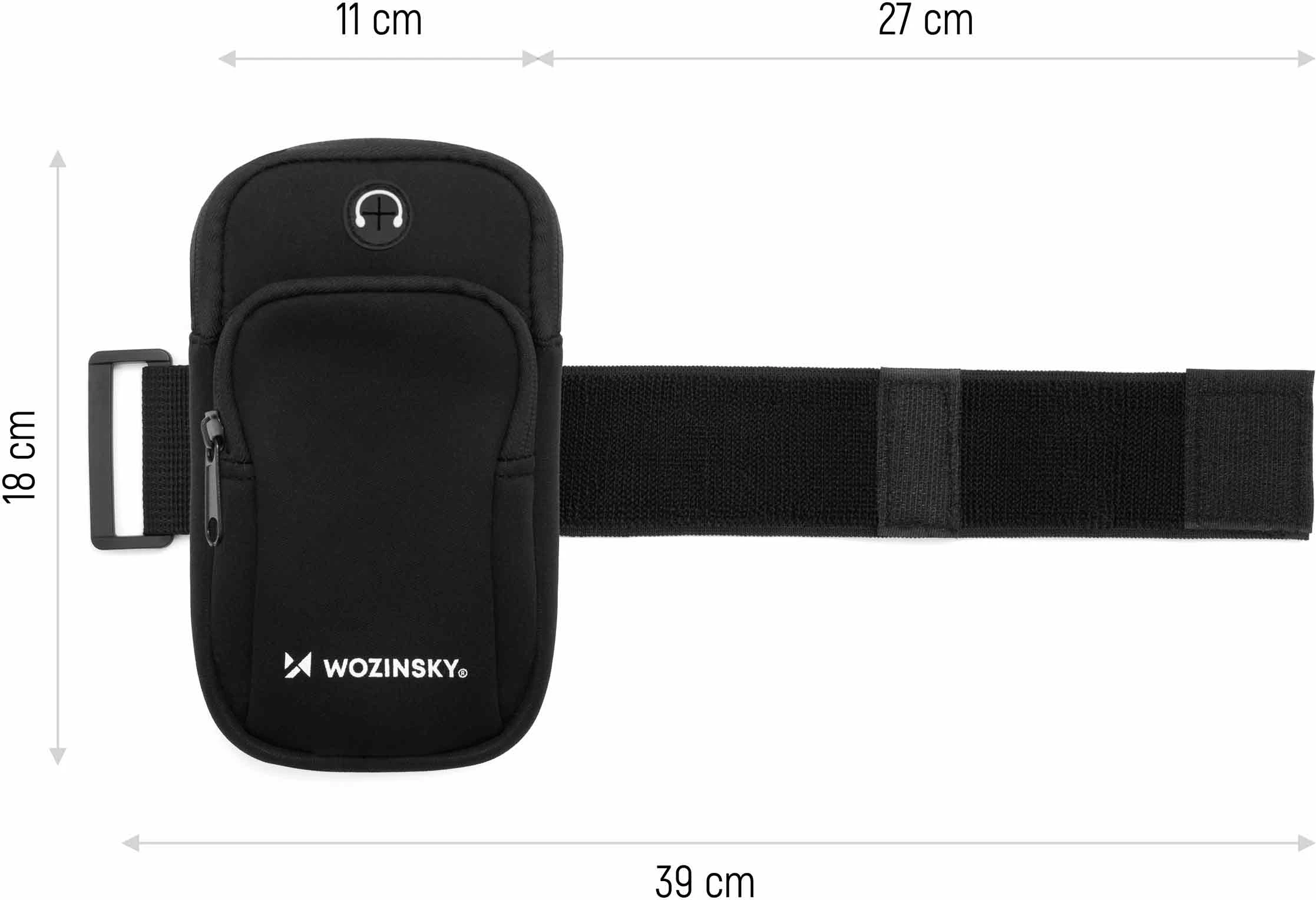 Brez krahu për telefon, Wozinsky, WABBK1, përshtatje për celularë deri 6.7 inç (78 x 162 x 14 mm), 2 x xhepa, rrip elastik me shirit ngjitës 18–40 cm, material lycra i papërshkueshëm nga uji, i zi