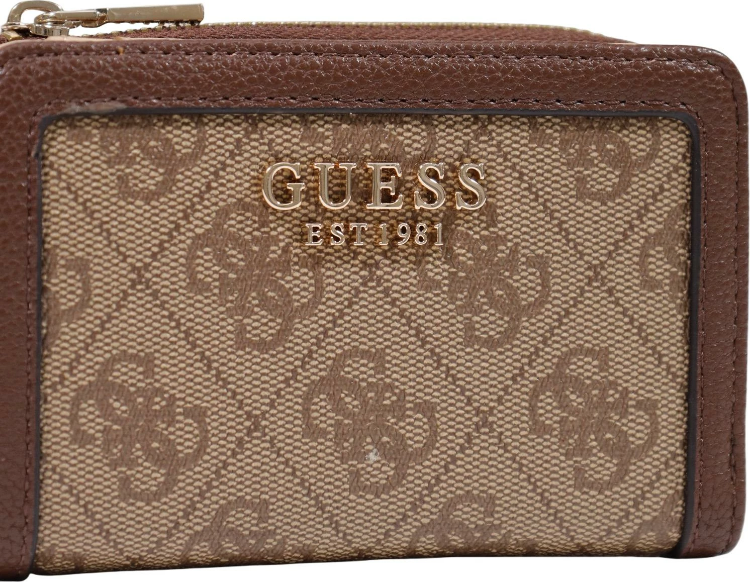Portofol i vogël Guess Coleen Logo SML ZIP SWSG97 49156, latte