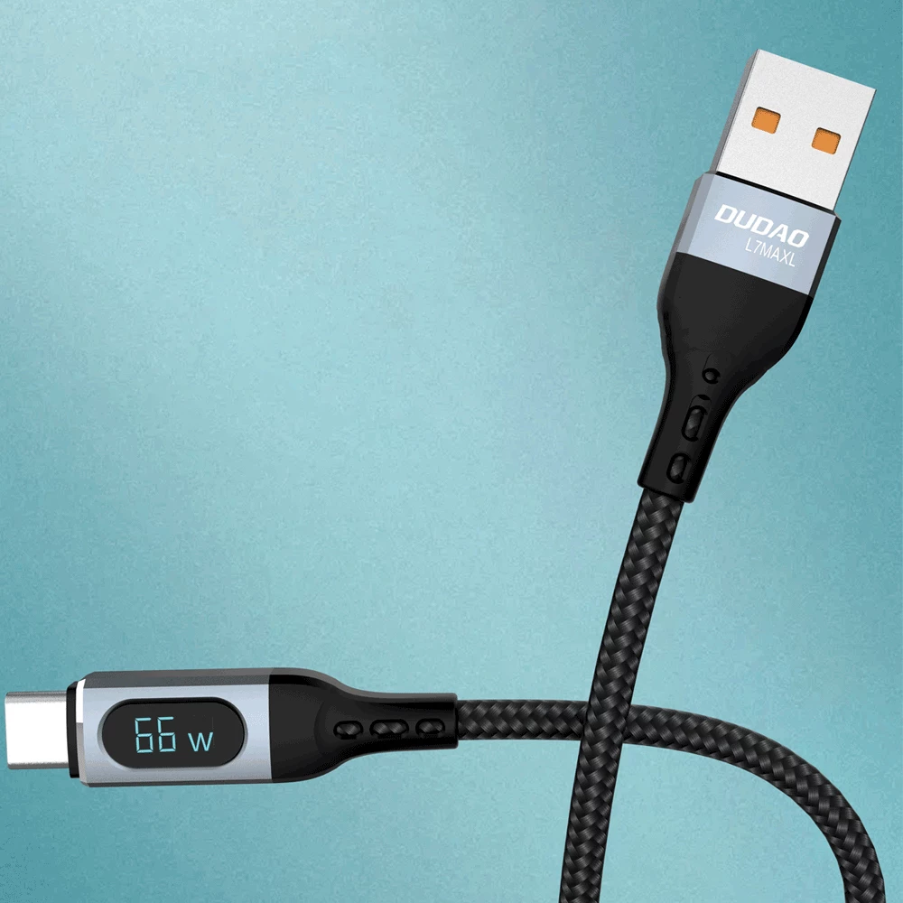 Kabllo USB Dudao L7Max, 1m, Power Delivery 66W, me ekran, e zezë