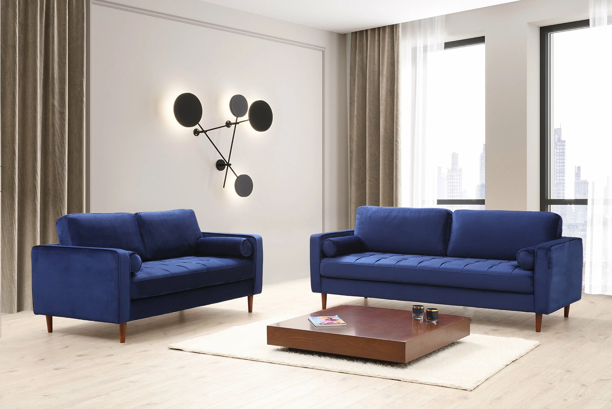 Divan treshe Atelier del Sofa, ngjyrë kaltër e errët, Rome