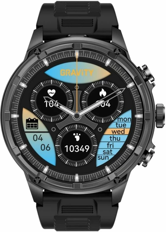 Smartwatch për meshkuj Gravity GT41-1, e zezë, me rrip dhe byzylyk
