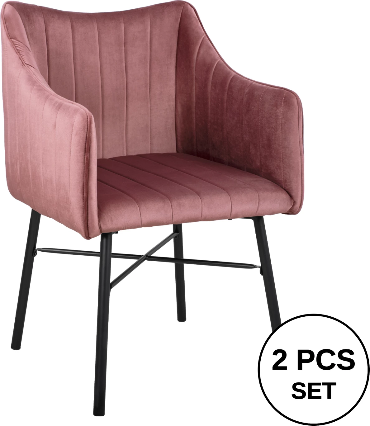 Karrige me krahë ALLYSA FH8518.02, kadife, ngjyrë rozë e pluhurosur, 57x58x84 cm, set prej 2 copë
