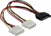 Kabllo adapter energjie DeLOCK SATA 15-pin në 2x Molex 4-pin, 20 cm, shumëngjyrëshe