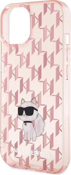Mbështjellës Karl Lagerfeld Monogram Choupette për iPhone 15, Rozë