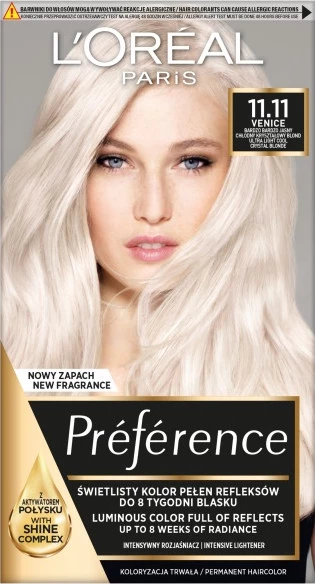 Ngjyrë për flokë L'Oreal Paris Preference 11.11 Venice për femra, 1 copë