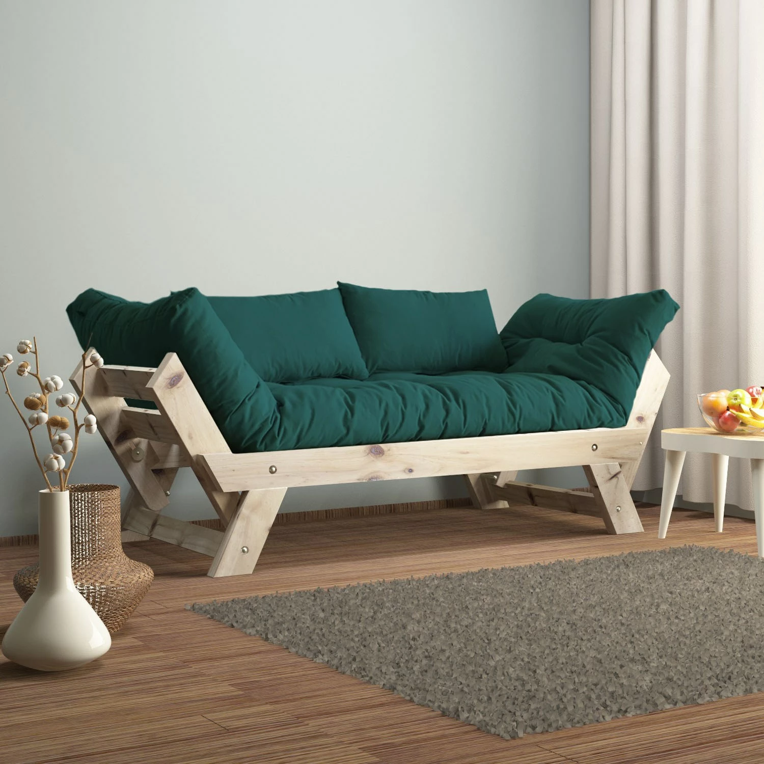 Divan kopshti dy ulëse, ngjyrë natyrale dhe jeshile petrol, Skye Decor, CPT8110-210