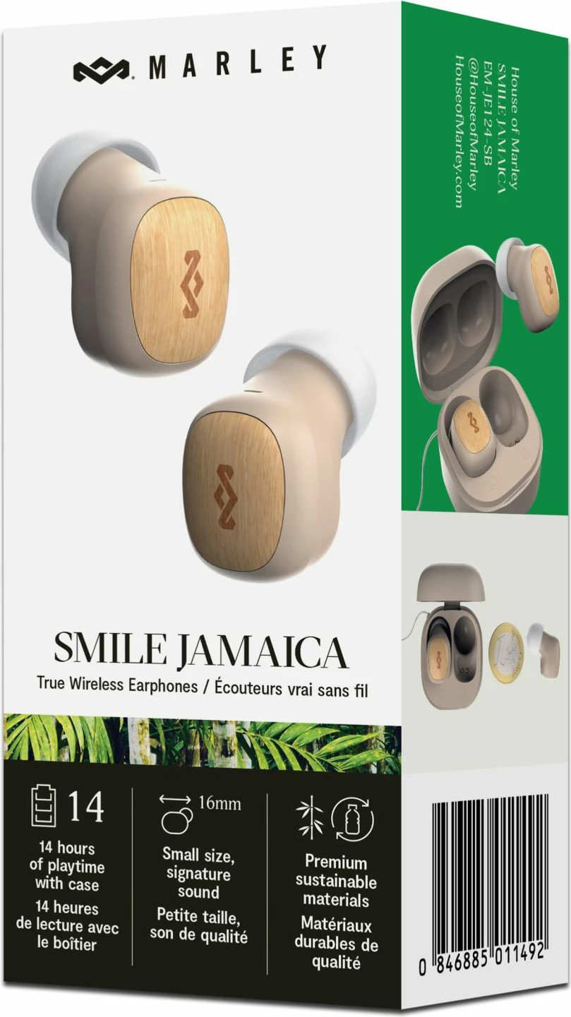 Kufje House Of Marley Smile Jamaica TWS, deri 14 orë, USB-C, me kuti karikimi, krem