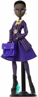 Kukull koleksionuese Mattel Monster High x Wednesday Bianca (JDR71) 28 cm, me çantë dhe stand, vjollcë/zezë