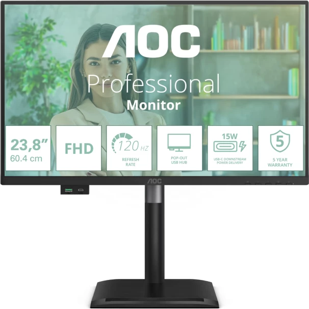 Monitor AOC 24P4U 23.8\" IPS FHD 120Hz, USB-C/USB hub, i zi