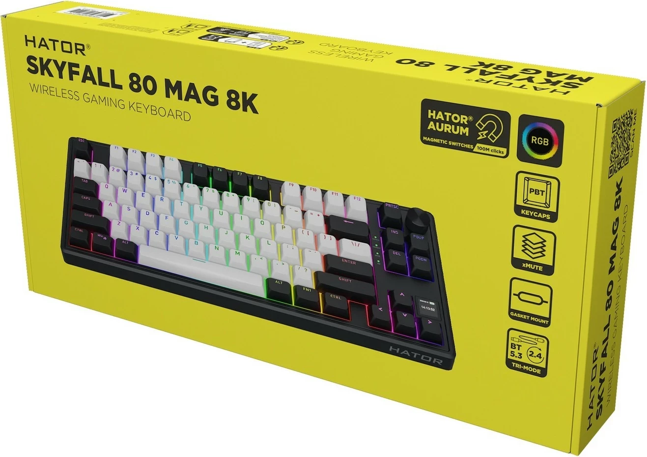 Tastierë gaming Hator Skyfall 80 MAG ULTIMA 8K, RGB, wireless, 75%, bardhë-zi