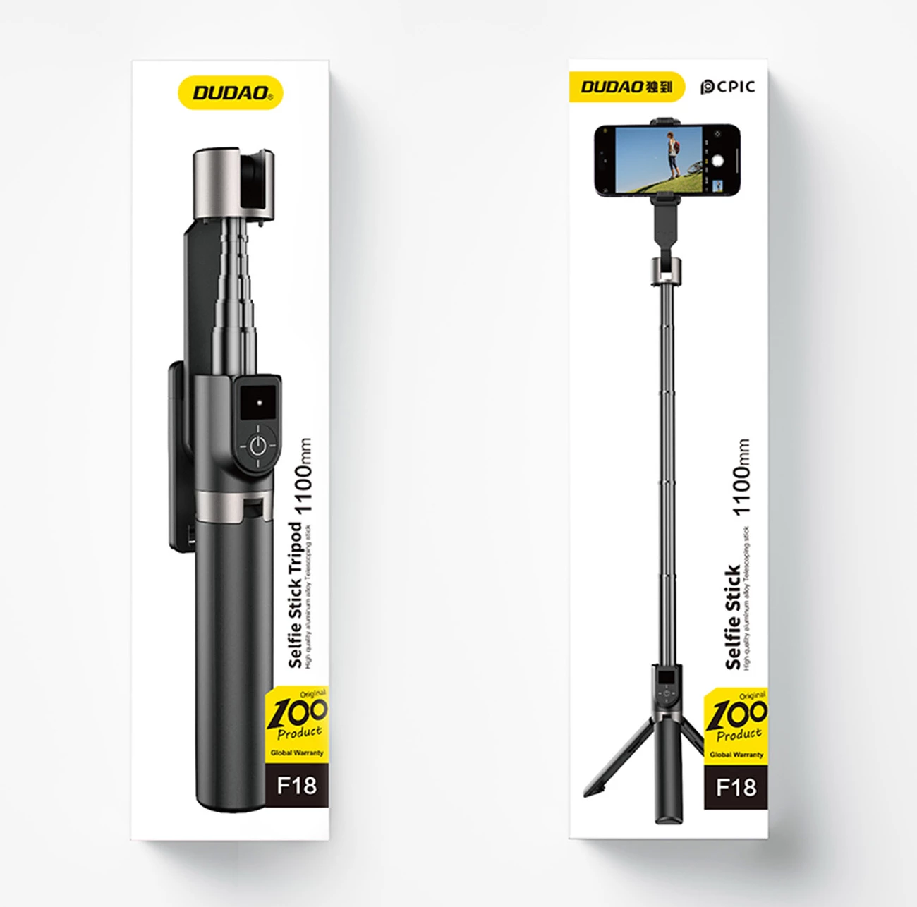 Shkop selfie Dudao F18 1.1 m me tripod dhe telekomandë Bluetooth, i zi