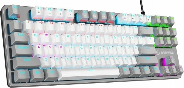 Tastierë gaming mekanike Rampage Snug KRGD Red Switch TKL 80% 87 taste USB RGB (SNUGK14RS-WG), bardhë-gri