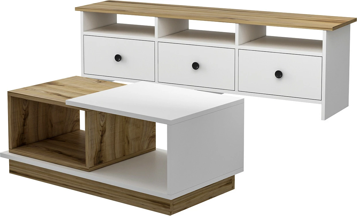 Set mobiljesh për dhomë dite, Skye Decor, Oslo, ngjyrë e bardhë dhe lis