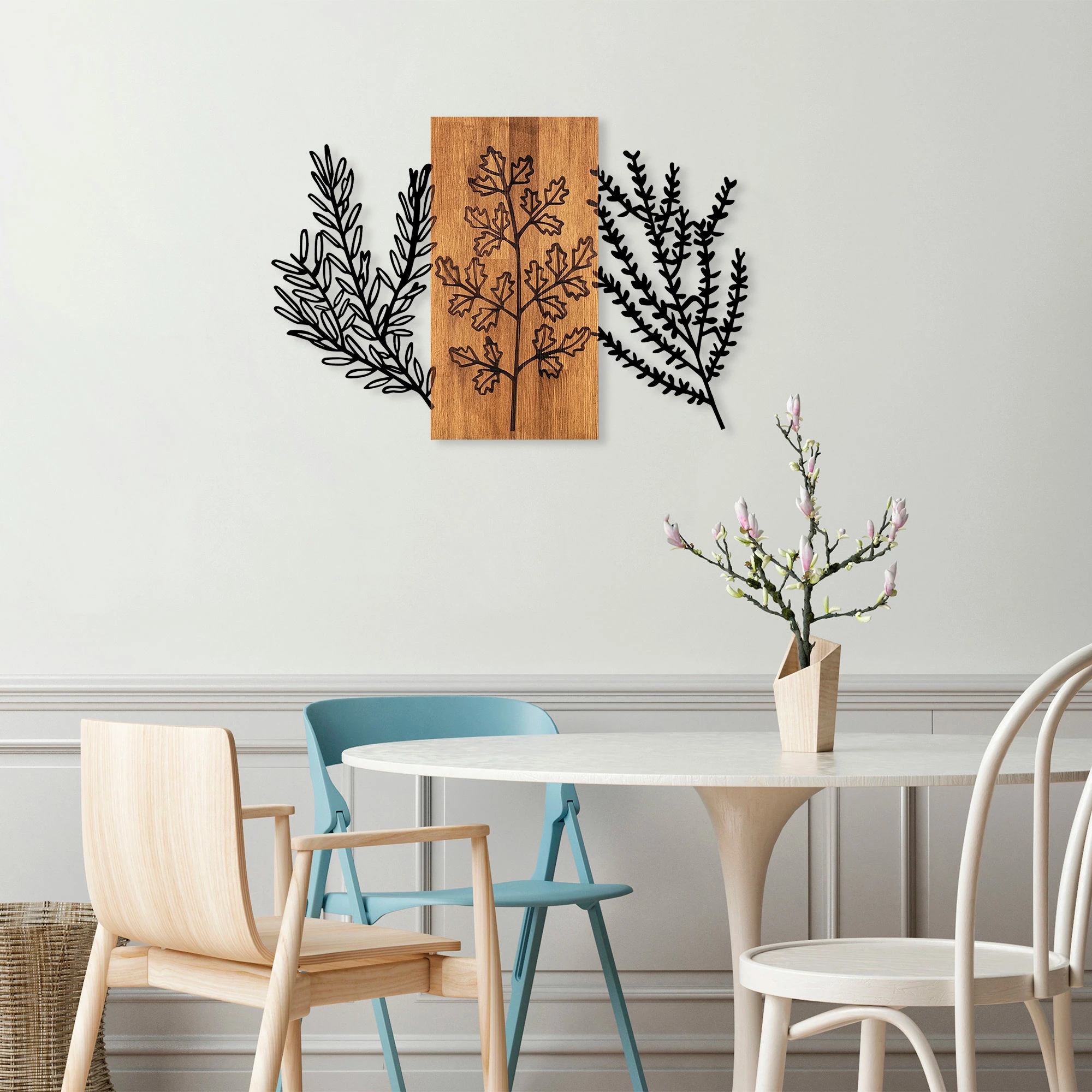 Aksesor dekorativ për mur, dru natyral, Wallity, Triple Herbs - 385, 85x58cm