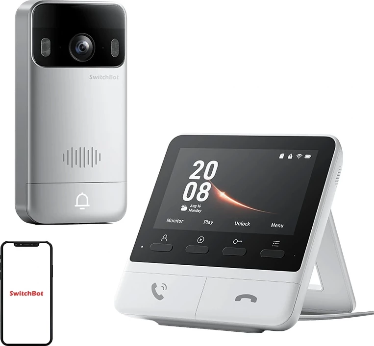 Zilë dere me kamerë SwitchBot W6702001, 2K, ekran 4.3", bateri 5000mAh, IP65, microSD 4GB, set me monitor të brendshëm
