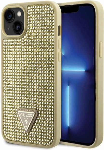 Mbështjellës Guess Rhinestone Triangle për iPhone 14 6.1", hardcase, ari