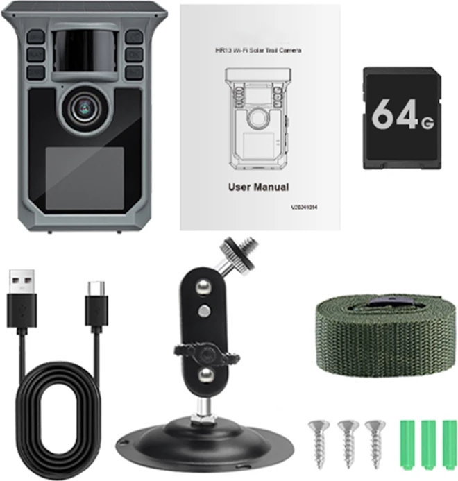 Kamerë foto-kurth KJK HRIVCAM HR-HC13 me panel diellor, 64 MP, 4K, IP67