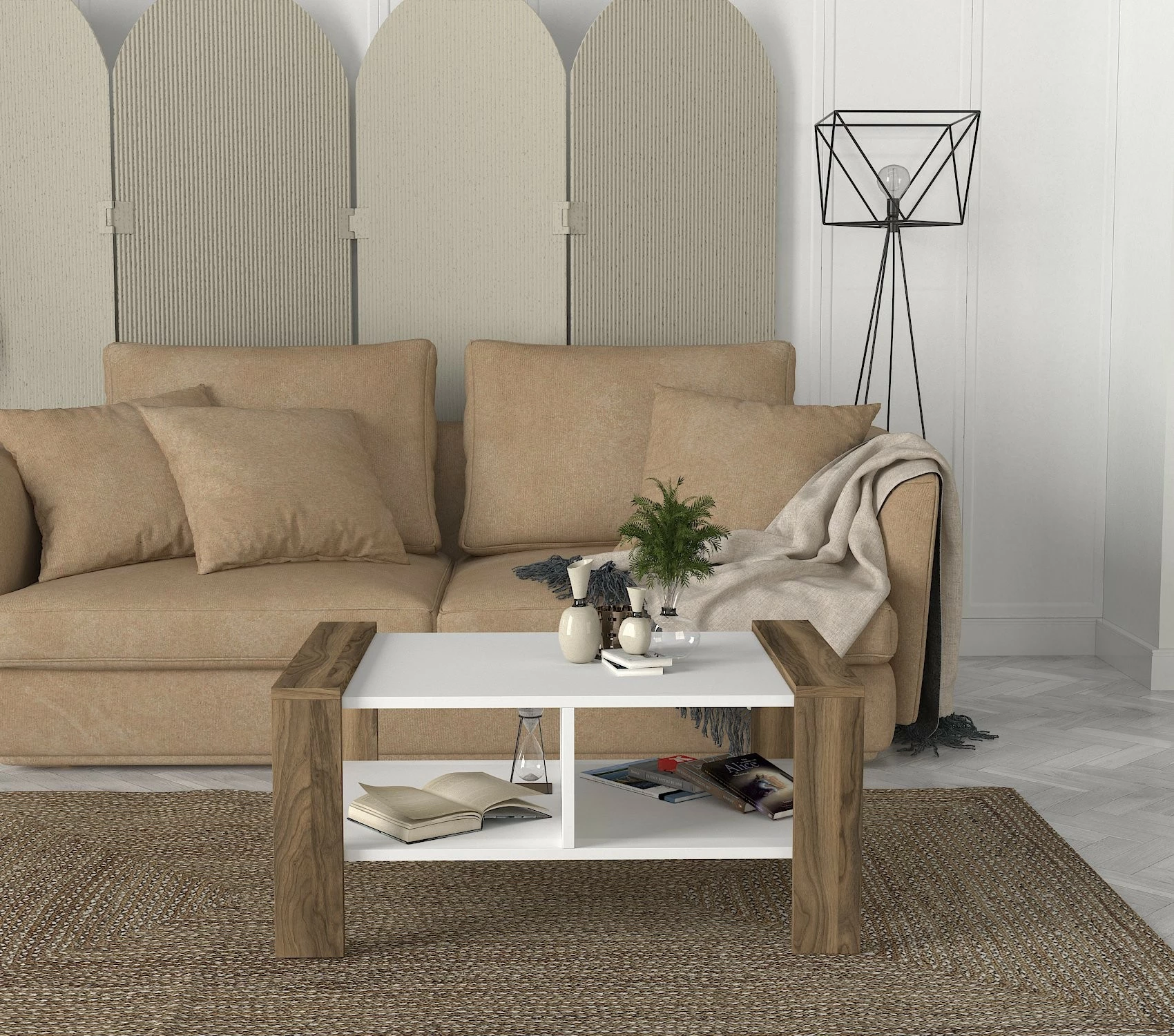 Tavolinë kafeje Skye Decor, Erica, e bardhë dhe arre