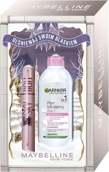 Set për grim dhe pastrim për femra Maybelline Lash Sensational Sky High + Garnier Micellar Water 3-in-1, black, 2 copë