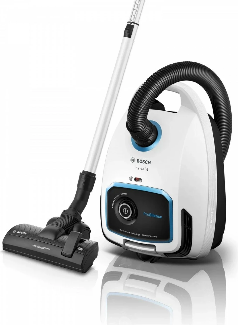 Fshesë me qese, Bosch, BGB6SIL1, ProSilence 66 dB, filtër HEPA, rreze 12 m, e bardhë