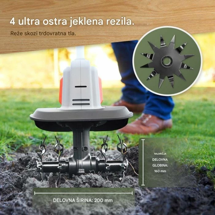 frezë kopshti pa kabllo VONHAUS G-Series 20V (MPN 3519011), bateri 4Ah, gjerësi pune 20cm, thellësi 16cm, gri/portokalli/zezë