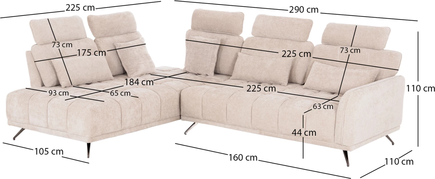 Këndare 5-vendëshe majtas, material ecru, MYRON CD3318.02L, 290x110-225x110H