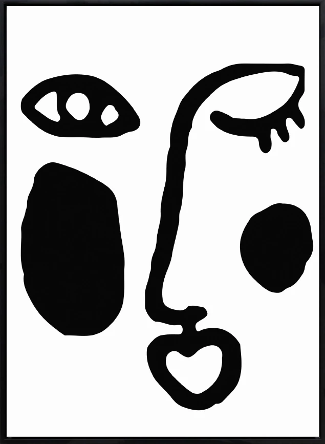 Pikturë dekorative fytyre, kanavacë, kornizë druri, bardhë e zi, 53x73x4cm