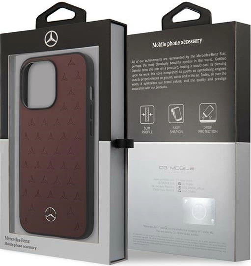 Mbështjellës Mercedes MEHCP13LPSQRE për iPhone 13/13 Pro 6.1\", lëkurë + TPU, hardcase, Stars Pattern, i kuq, në kuti