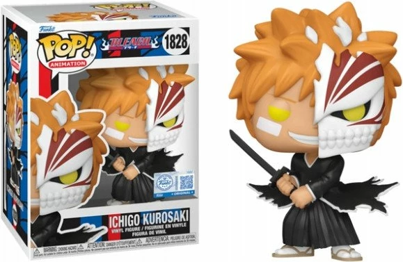 Figurë koleksionuese Funko Pop Ichigo Kurosaki 1828 (Bleach) Vinyl, 9 cm, Exclusive, me maskë gjysmake, me kuti me dritare