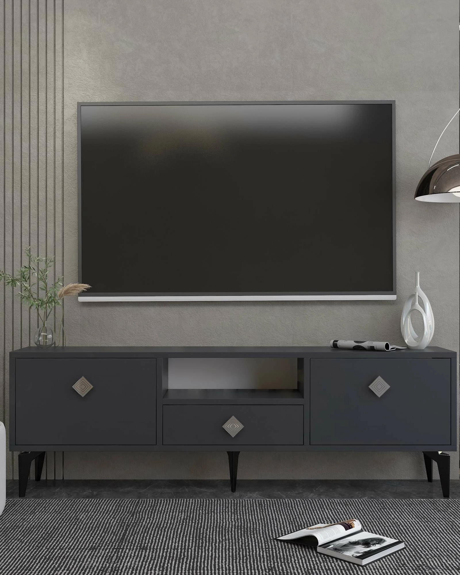 Komodë TV Skye Decor, 1304-DROP-1, antracit, argjend