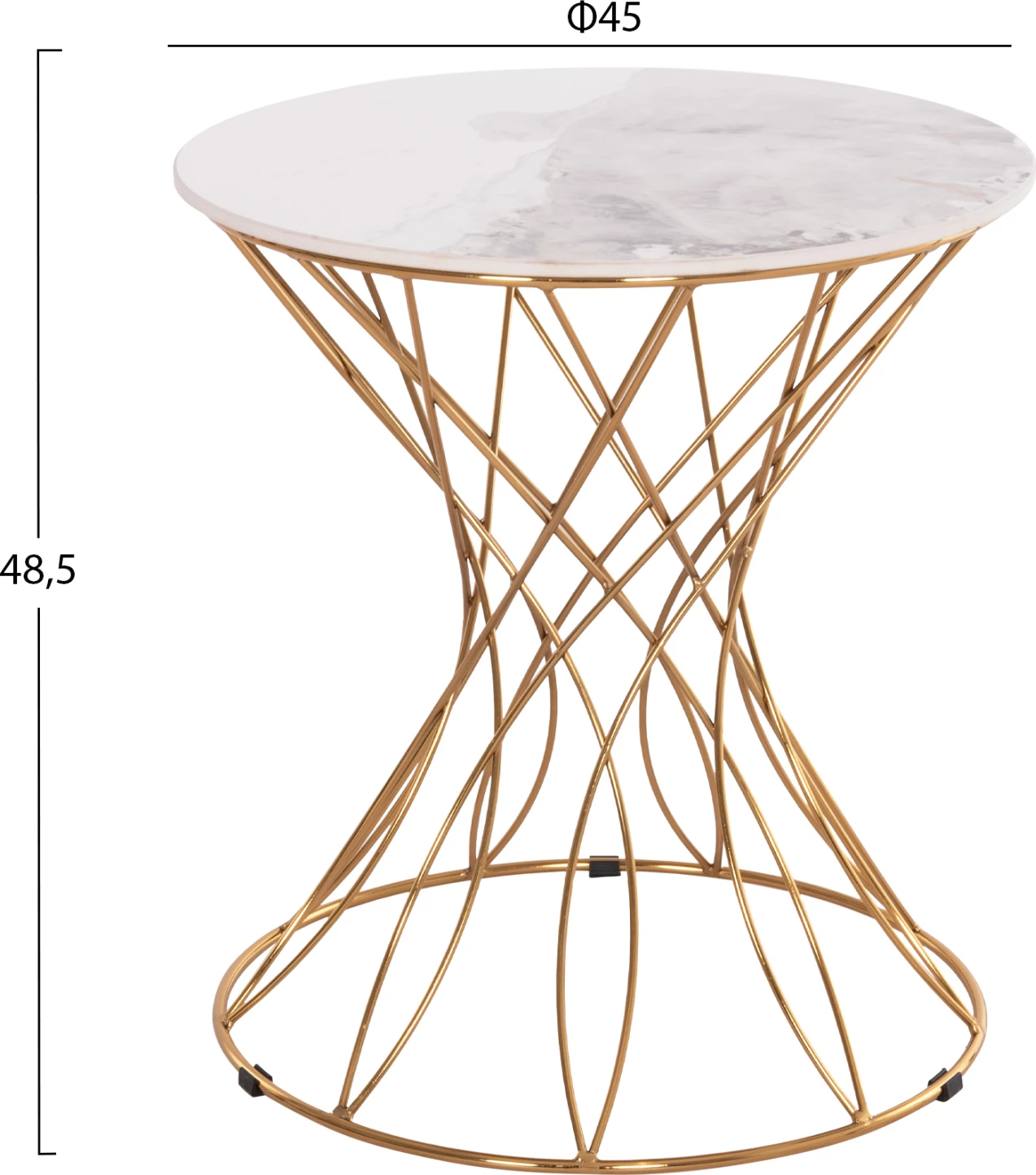 Tavolinë anësore RUDY FH18037.01, sipërfaqe qeramike e bardhë, metal ngjyrë ari me shkëlqim, Φ45x48,5Hcm.