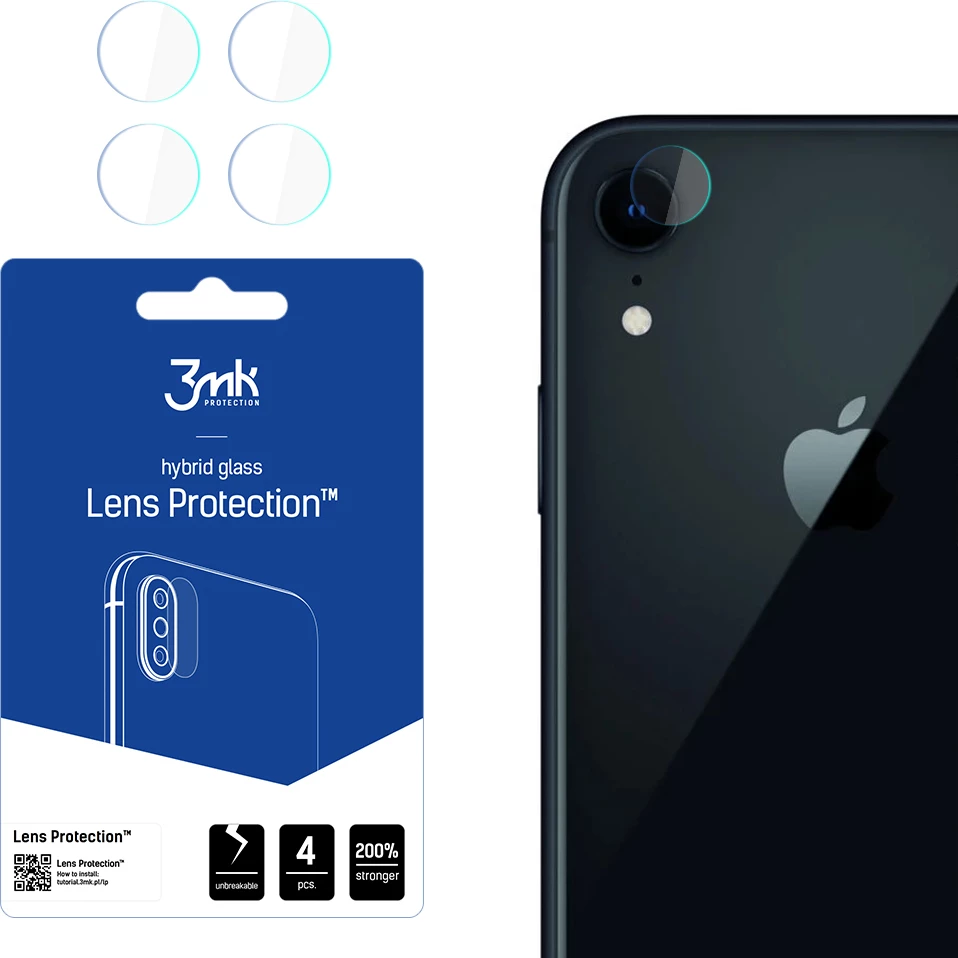 Mbrojtës xhami hibrid për kamerë, 3mk Protection Lens Protection, për iPhone XR, 4 copë