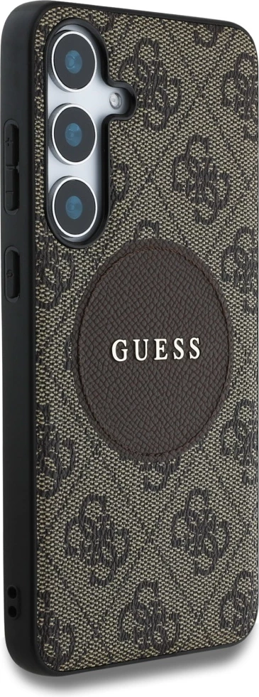 Mbështjellës Guess 4G Round Patch Classic Logo MagSafe për Samsung Galaxy S25, Kafe