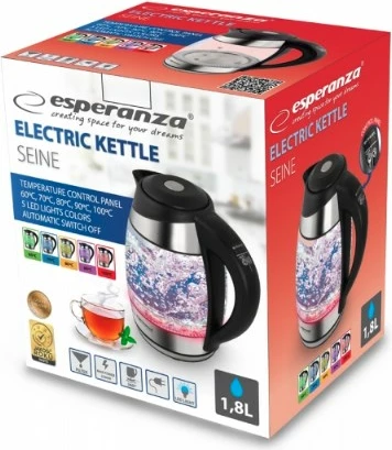 Vluese uji Esperanza EKK026 1.7L, 2200W, e zezë, xham 