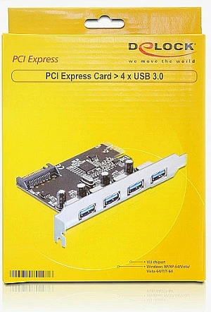 Kartë zgjerimi PCIe DeLOCK 89297, 4x USB 3.2 Gen 1 Type-A, 5 Gbps, e zezë/argjendtë