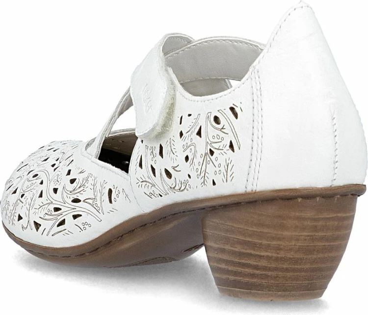 Këpucë me take Rieker për femra, të bardha