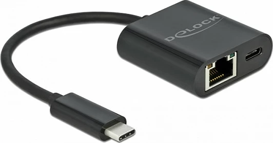 Adapter USB-C në Gigabit LAN DeLOCK me Power Delivery 60W, i zi
