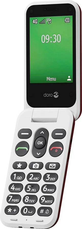 Celular Doro Leva E30, kapak (clamshell), Single SIM, ekran 2.8", bateri 1150 mAh, kuqe/bardhë