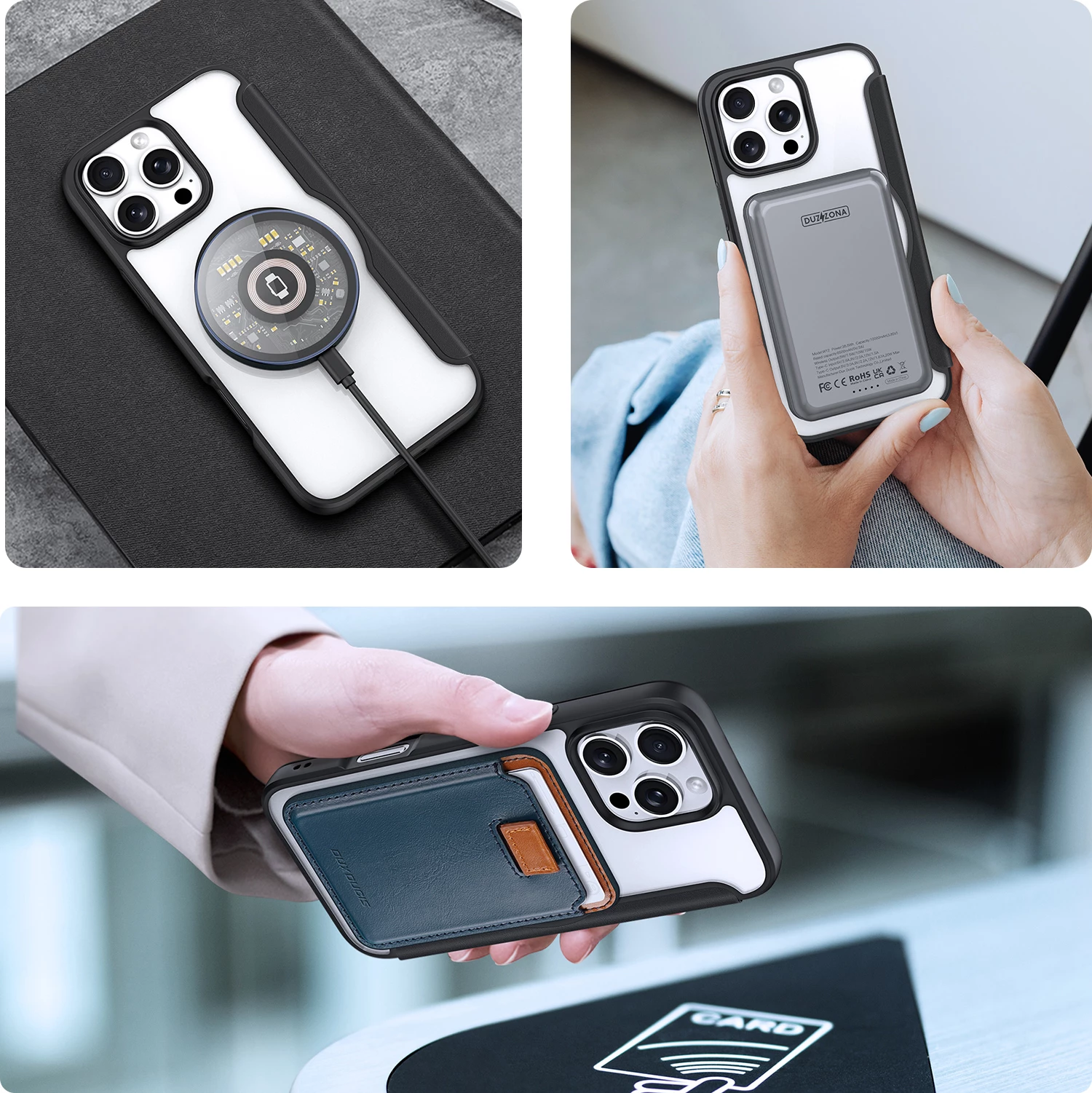 Mbështjellës Dux Ducis Skin X Pro për iPhone 16 Pro Max me MagSafe dhe flip, i zi