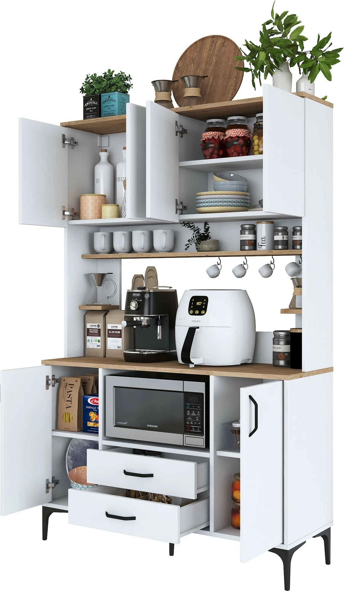 Dollap multifunksional Hanah Home, JE168 - 3257, ngjyrë e bardhë dhe arre