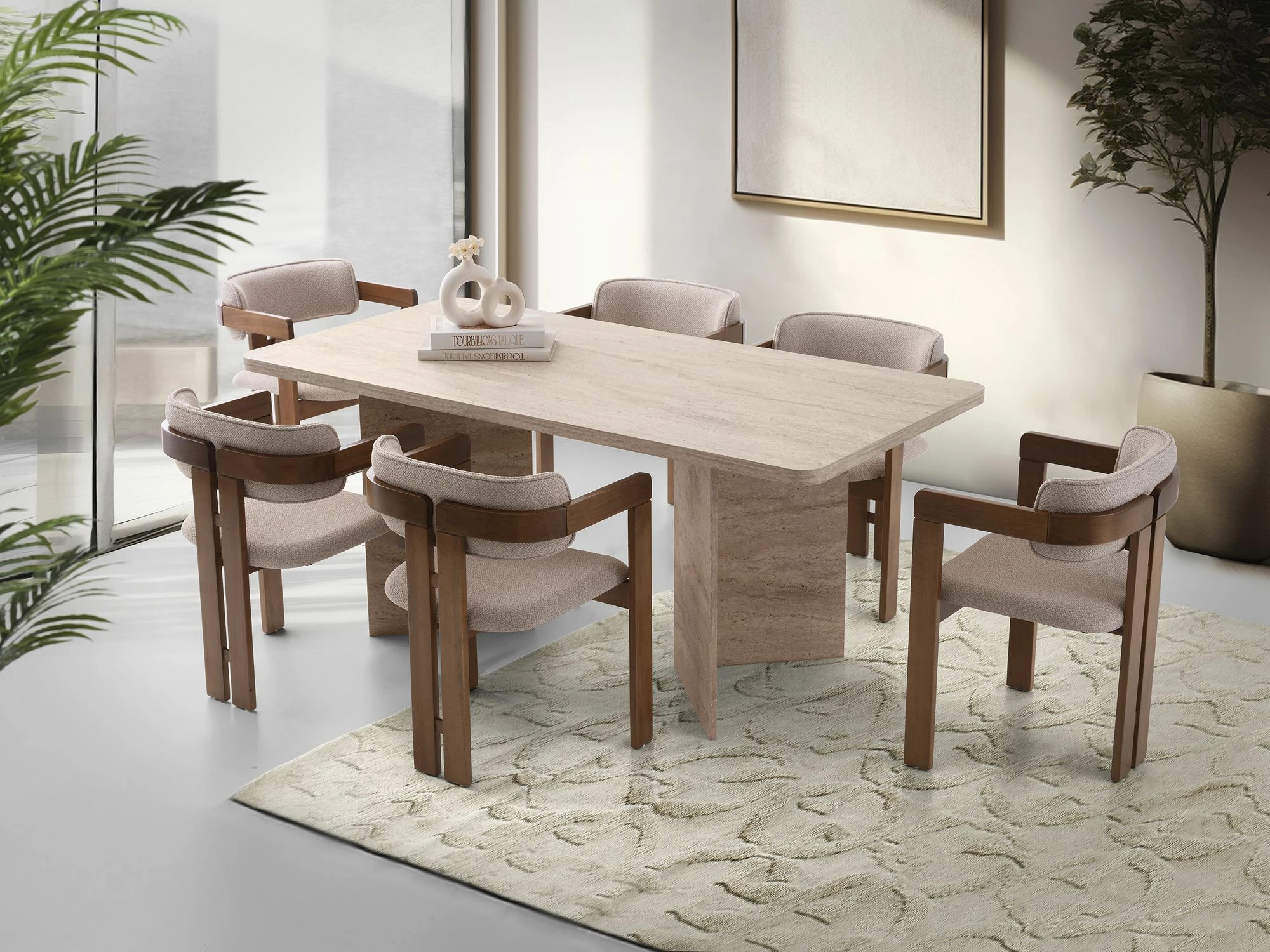 Tavolinë ngrënieje Skye Decor, ngjyrë travertin, Loft - 2931